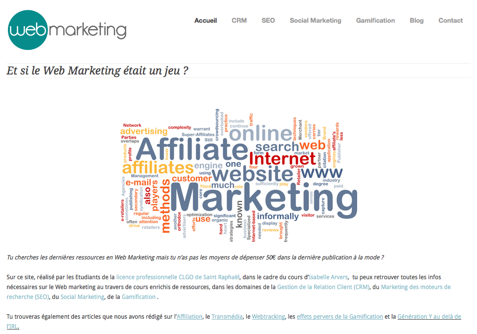 Site du cours de web marketing d'Isabelle Arvers, IUT ST Raphael